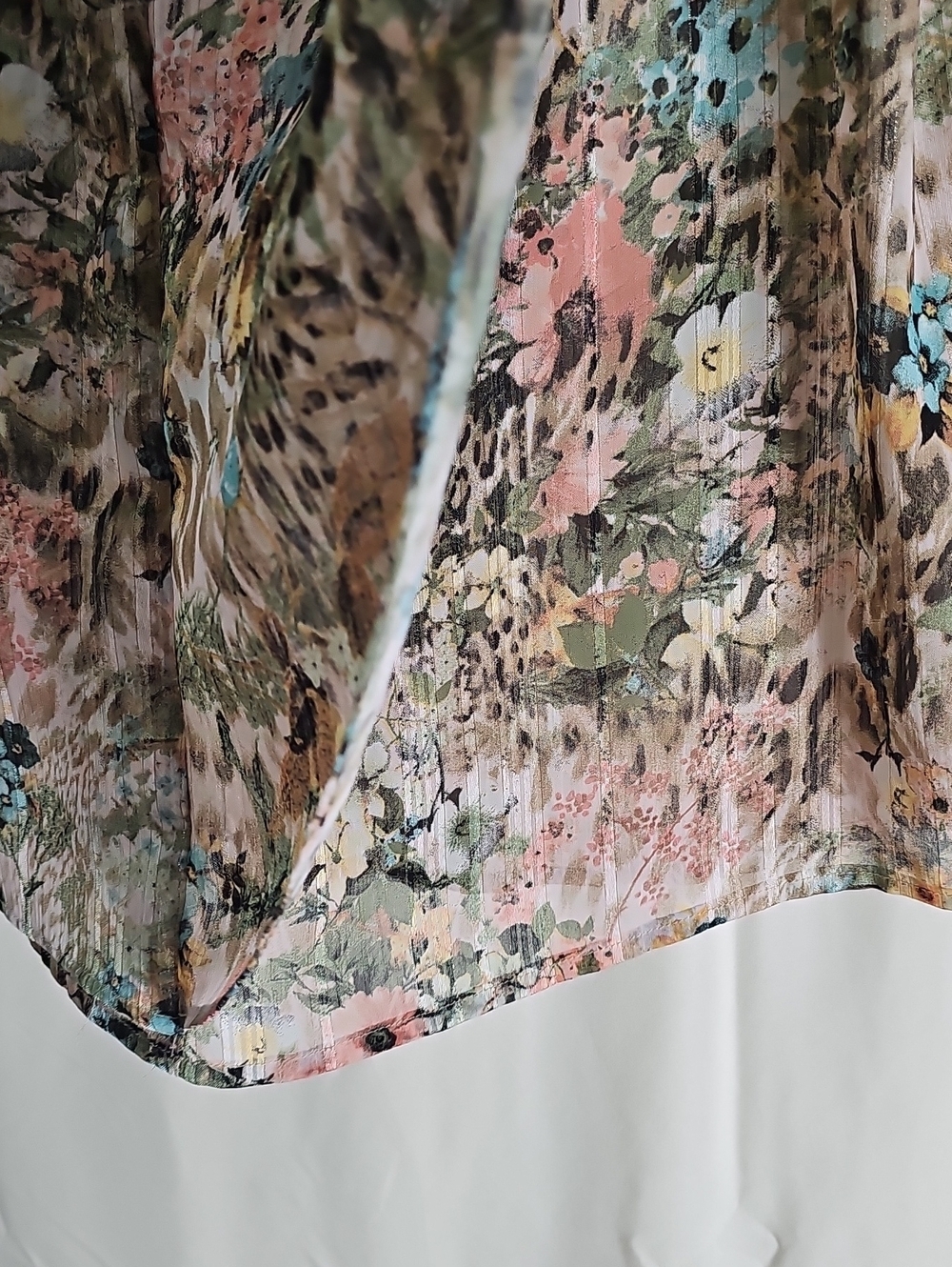 Sara Michelle Sheer Floral & Animal Print Blouse — Pink, Green & Cream - Picture 6 of 7
